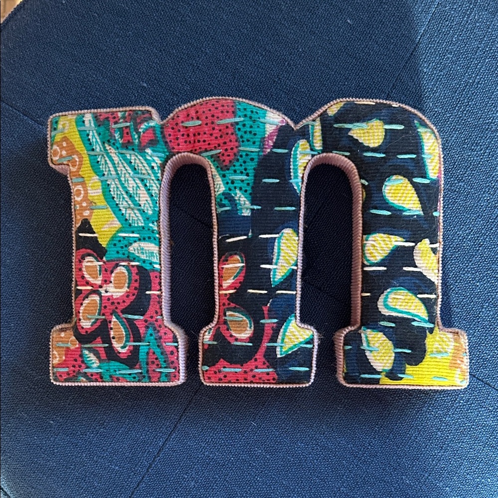Anthropologie Colorful Quilted Letter 'M' Wall Art